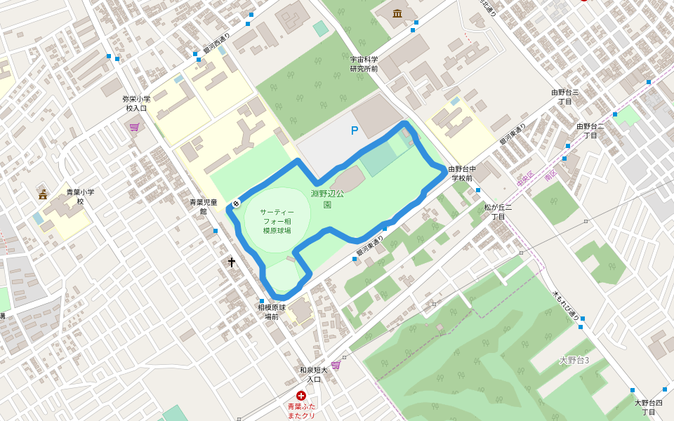 淵野辺公園 walking route map in Sagamihara