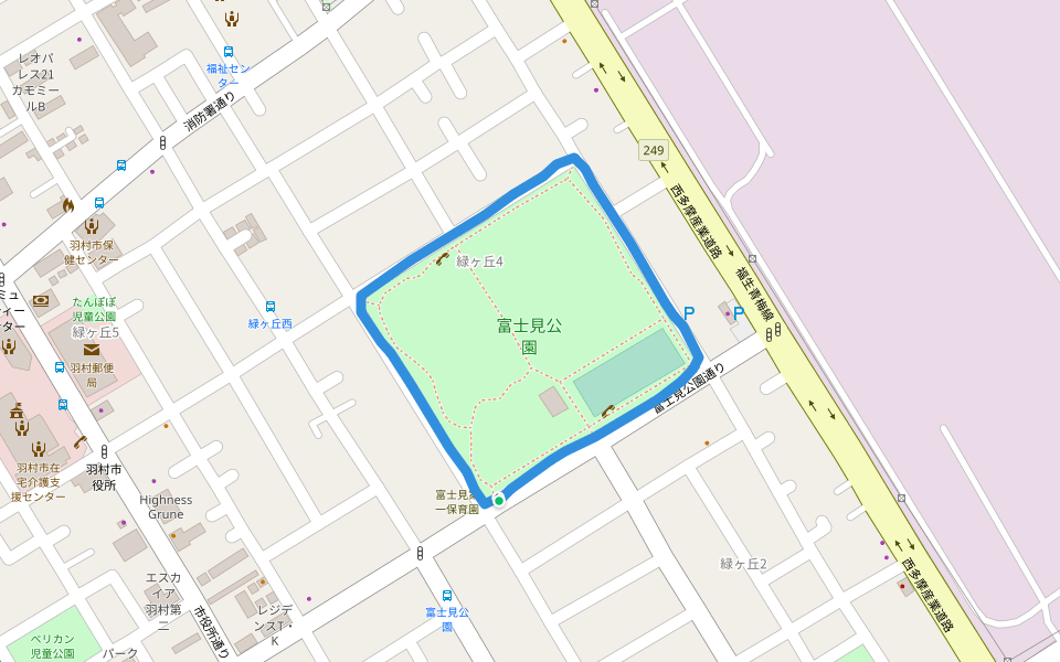 富士見公園 walking route map in Hamura