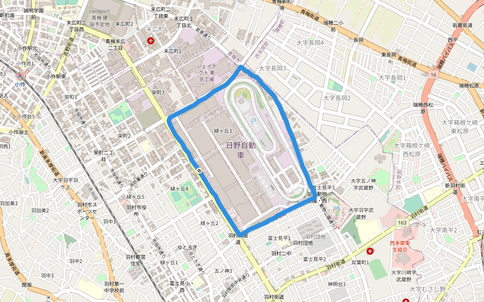 車体工場 walking route map in Hamura