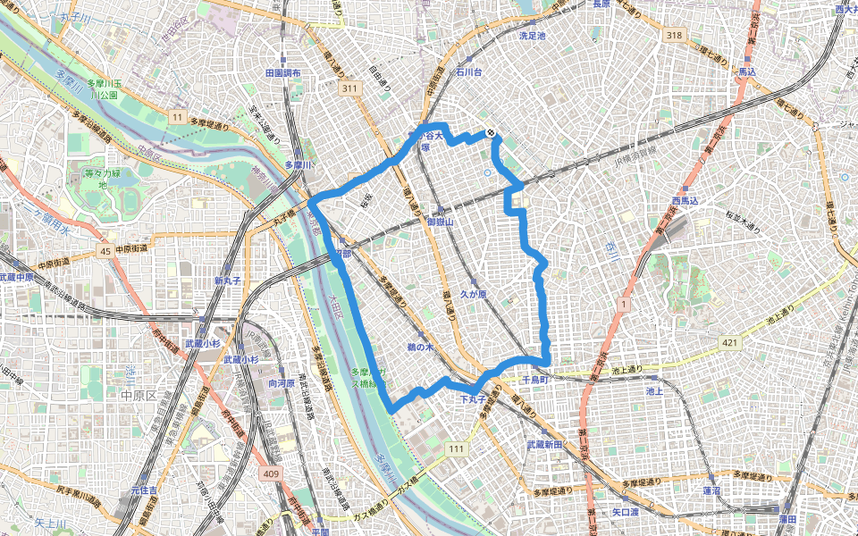 多摩川ガス橋緑地 walking route map in Ota City