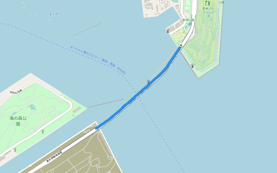 若洲キャンプ場 walking route map in Koto City