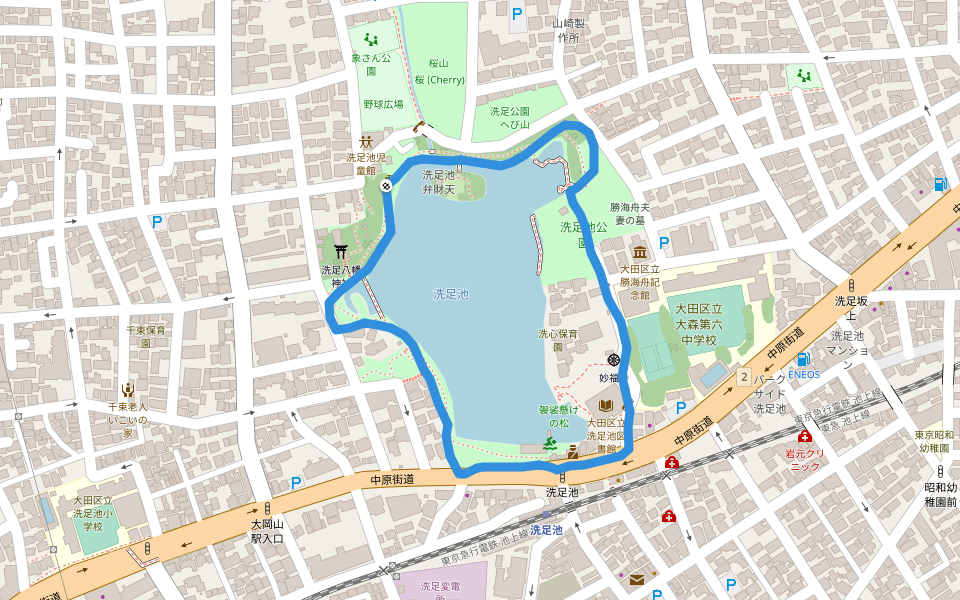 洗足池公園 walking route map in Ota City