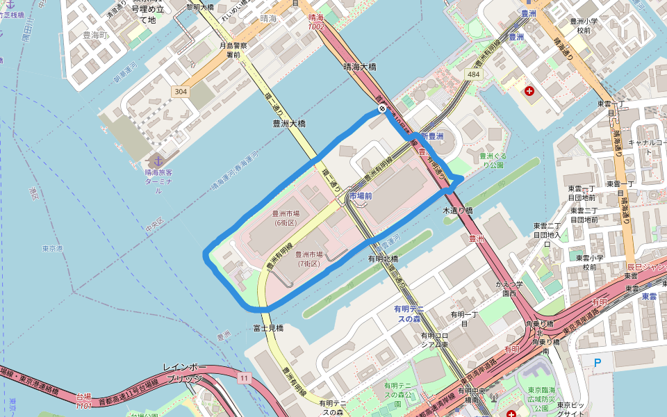 豊洲六丁目公園 walking route map in Koto City