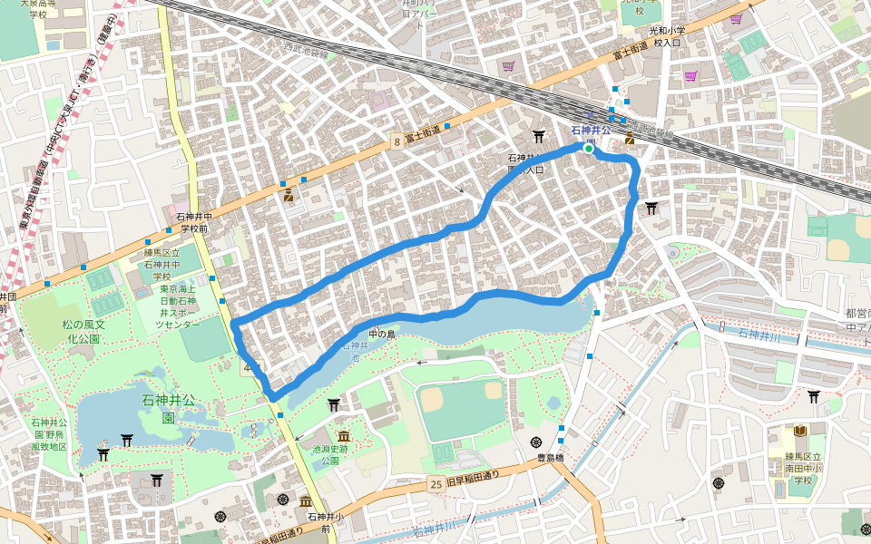石神井公園 walking route map in Nerima City