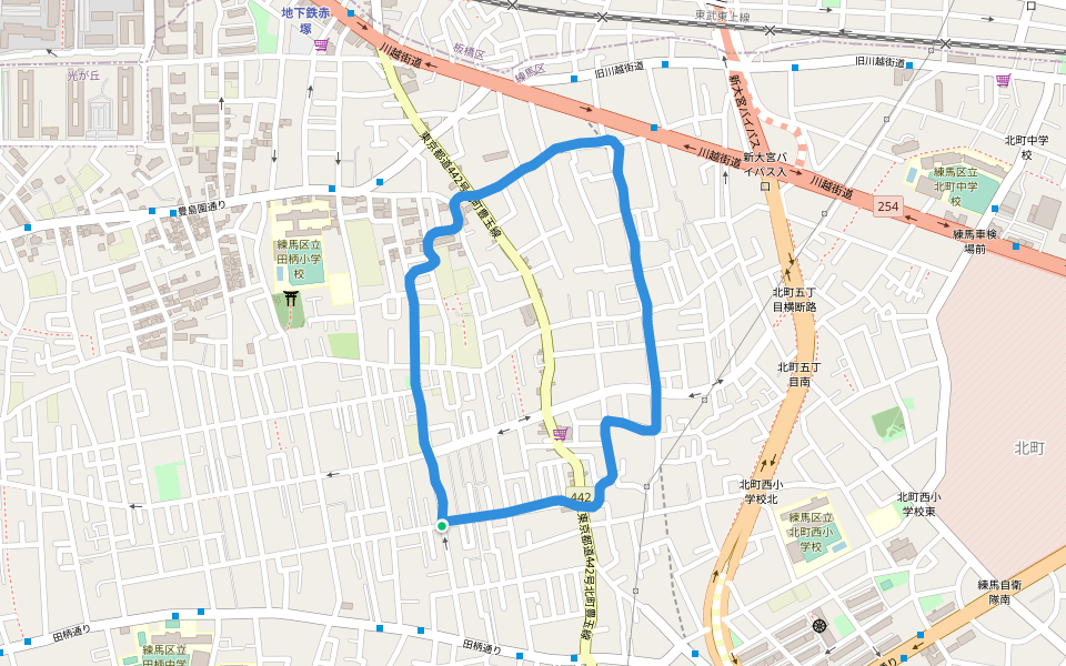 練馬区立 田柄小学校 walking route map in Nerima City