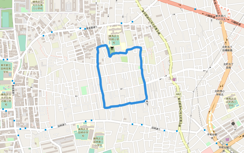 練馬区立 田柄小学校 walking route map in Nerima City