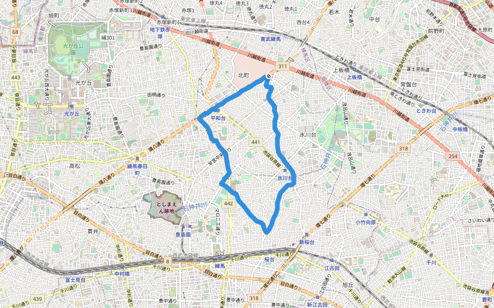 練馬区立 平和台児童公園 walking route map in Nerima City