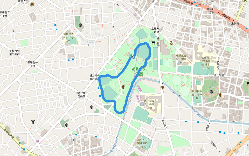 城北中央公園 walking route map in Nerima City