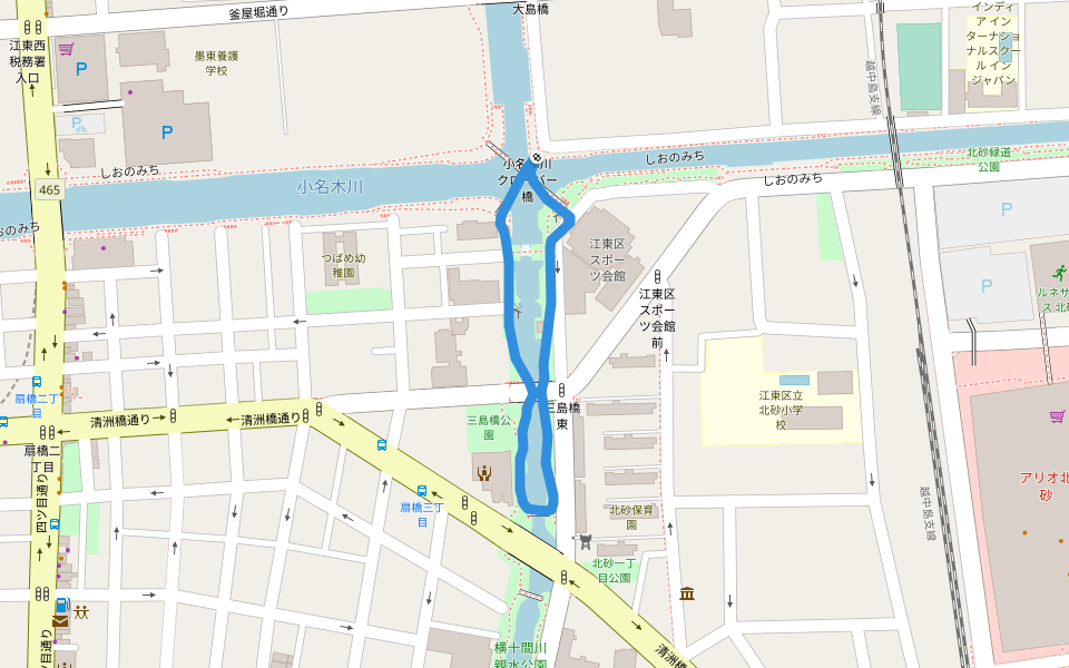 小名木川 walking route map in Koto City