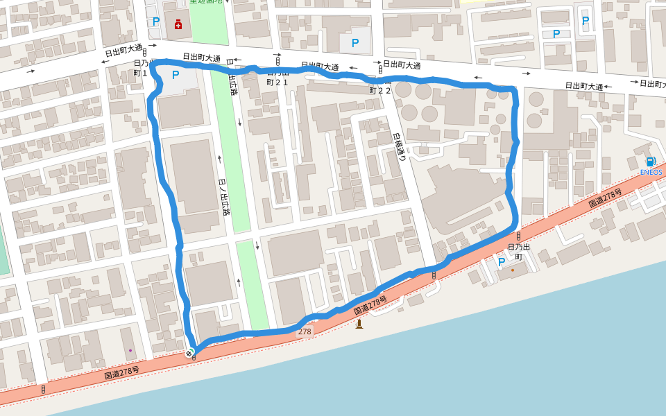 日乃出児童遊園地 walking route map in Hakodate