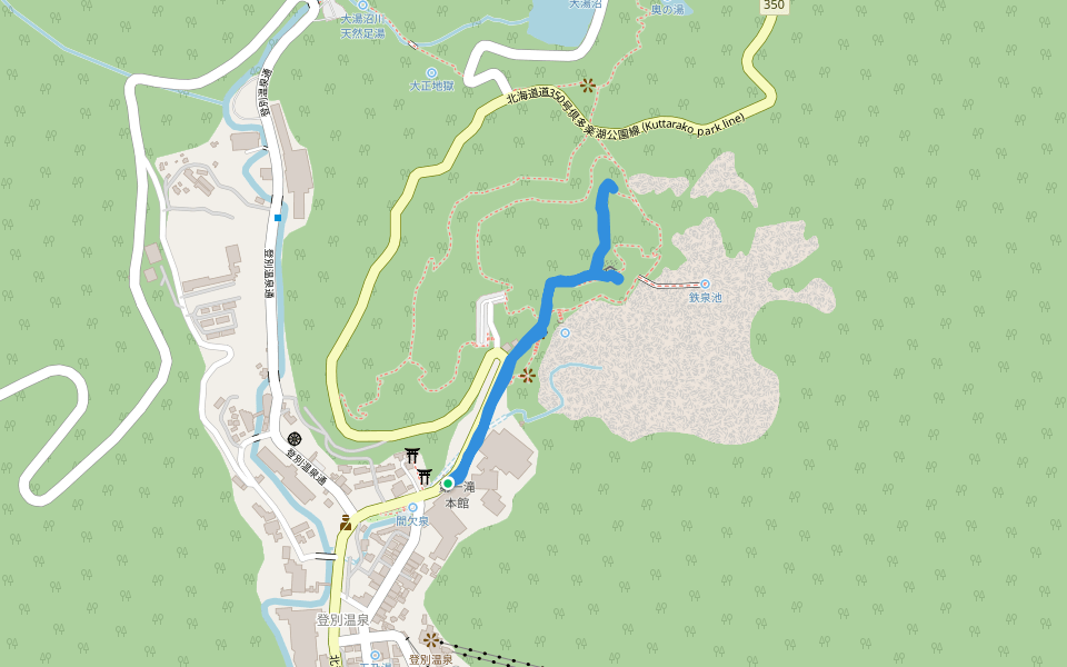 登別温泉三大史蹟 鉈作観音 walking route map in Noboribetsu