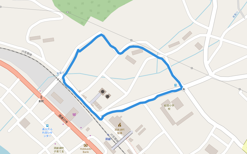 矢野の沢川 walking route map in Toyako