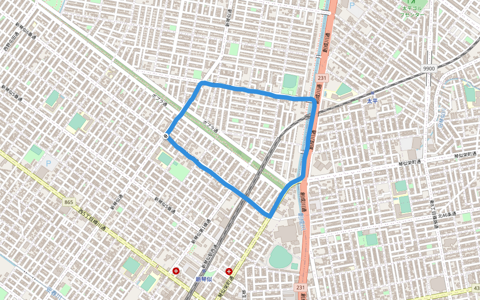 屯田一番通公園 walking route map in 札幌市北区