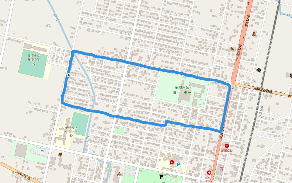 美唄市体育センター walking route map in Bibai
