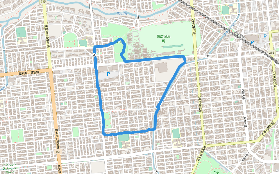 帯広競馬場 walking route map in Obihiro