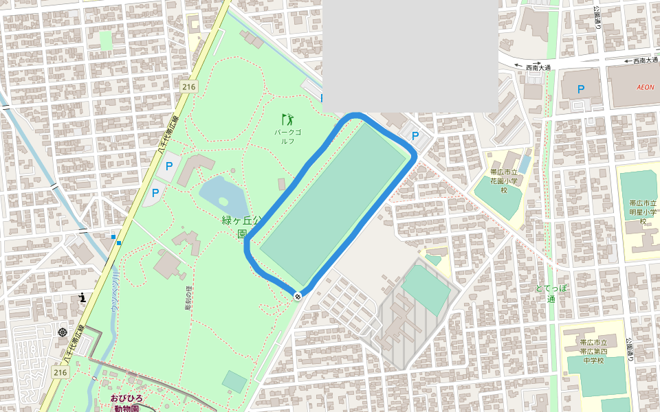 緑ヶ丘公園 walking route map in Obihiro