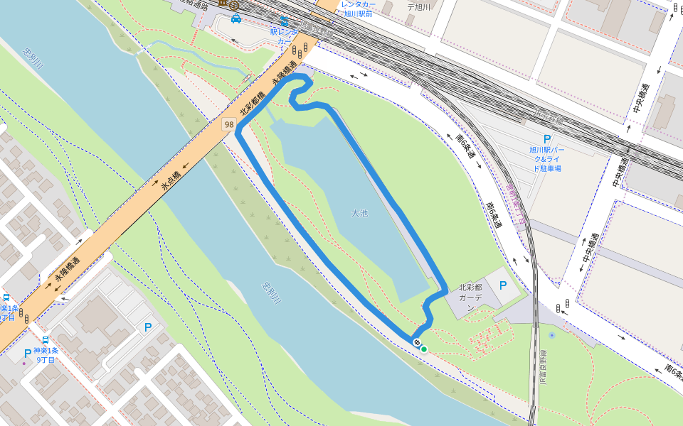 大池 walking route map in Asahikawa