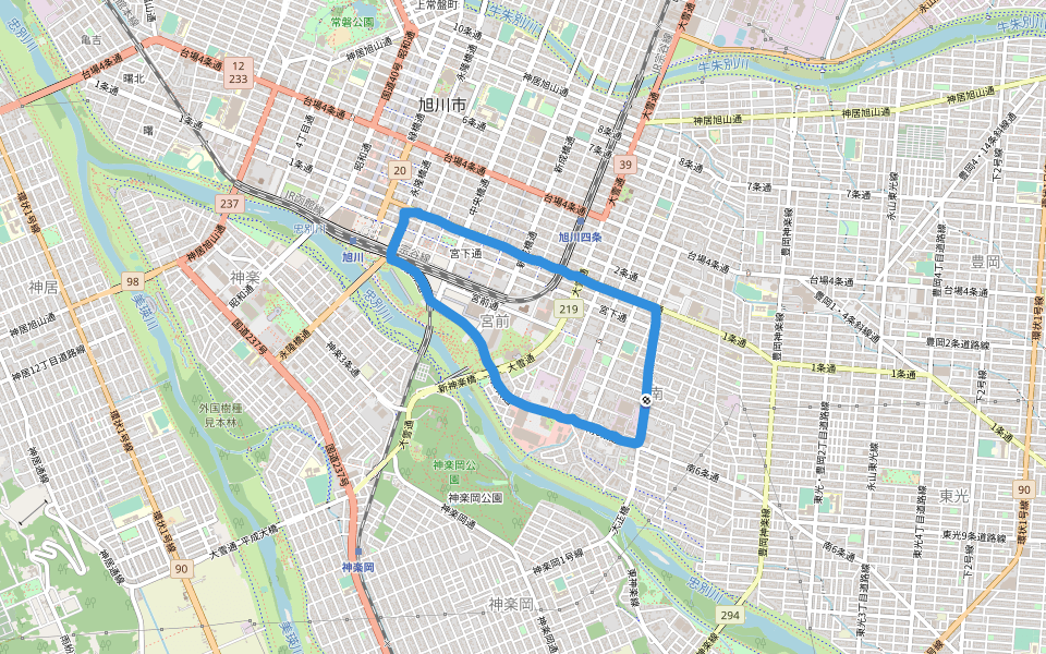 宮前公園 walking route map in Asahikawa