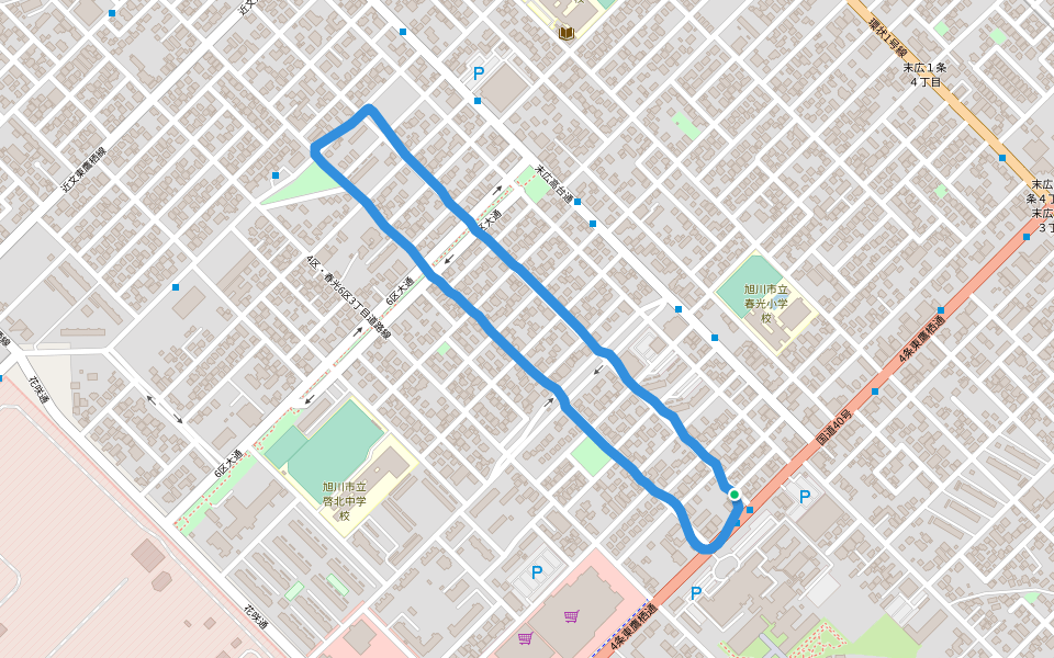 六区公園 walking route map in Asahikawa