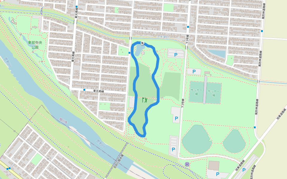 東光スポーツ公園 walking route map in Asahikawa