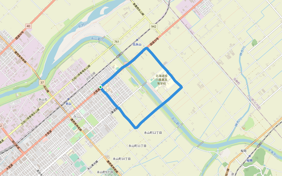 旭川大学 (Asahikawa University) walking route map in Asahikawa