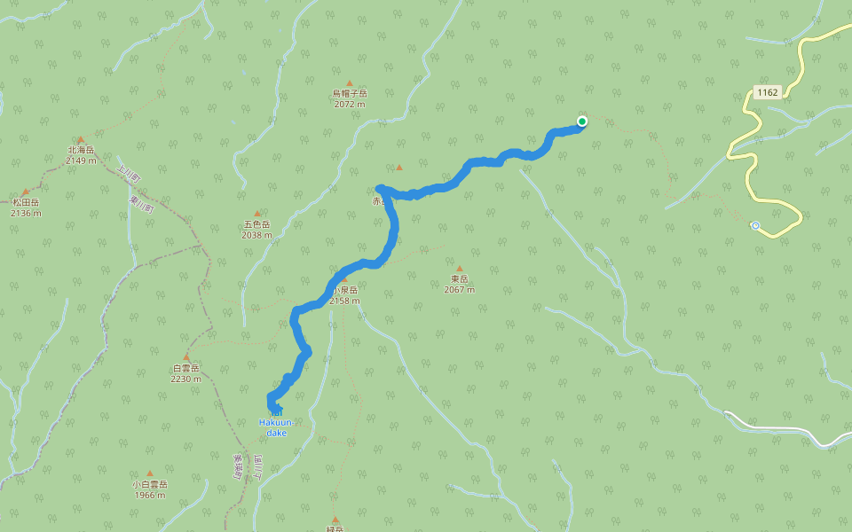 銀泉台ルート walking route map in Kamikawa