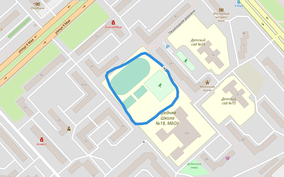 Пешеходная дорожка walking route map in Krasnoyarsk