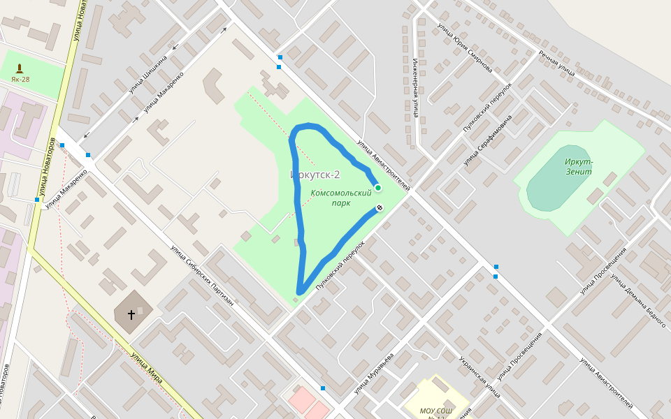 Комсомольский парк walking route map in Irkutsk
