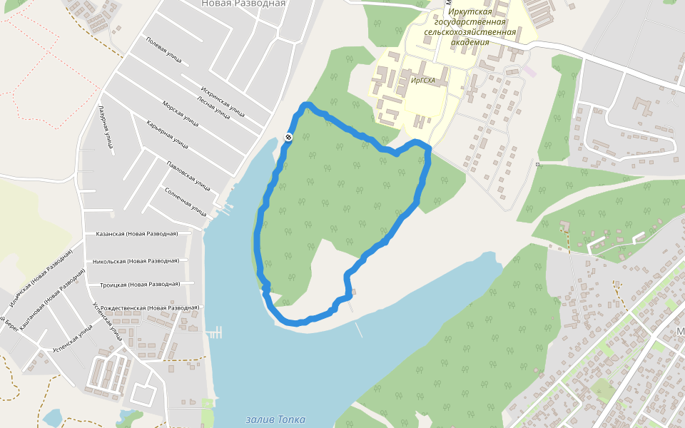 залив Топка walking route map in Новоразводная (иркутск