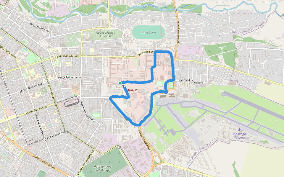 Ивату-аэропорт walking route map in Irkutsk