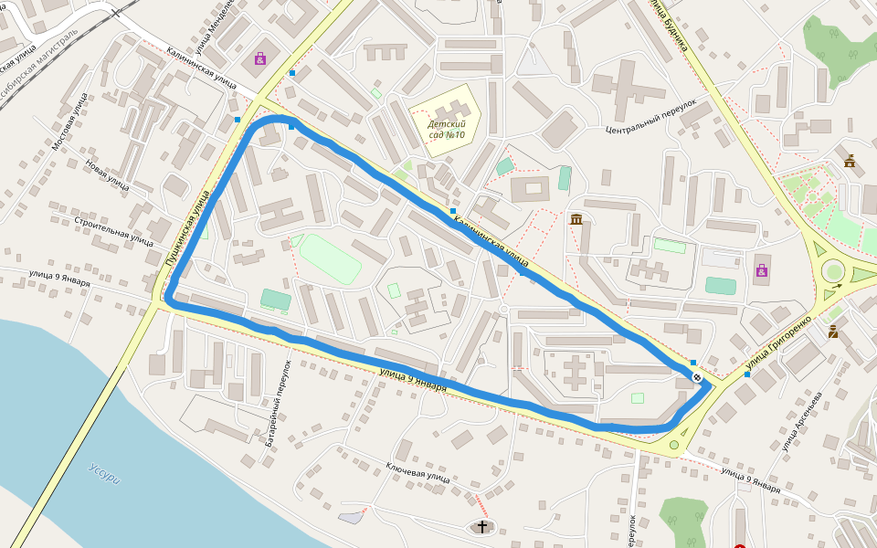 Средняя школа №5 walking route map in Lesozavodsk