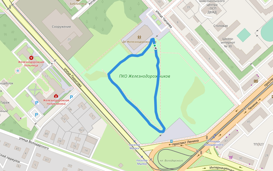ПКО Железнодорожников walking route map in Komsomolsk-on-Amur