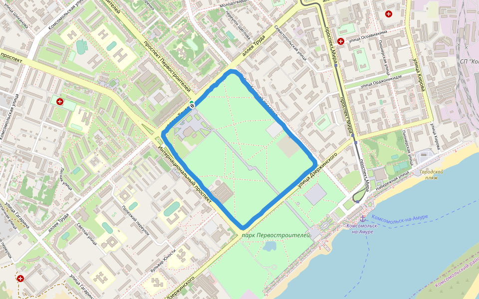 парк Первостроителей walking route map in Komsomolsk-on-Amur
